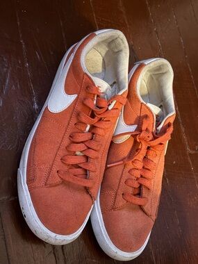 Nike Orange Suede Low Profile Sneakers with White Swoosh